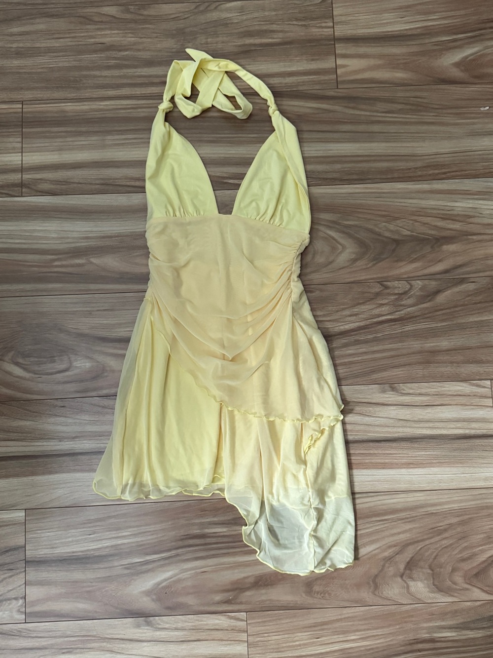 Yellow Halter Asymmetrical Chiffon Dress